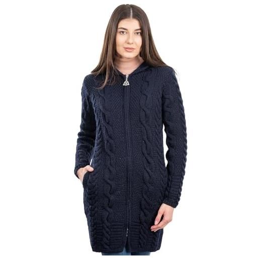 SAOL cappotto irlandese del cardigan con cappuccio in maglia di lana merino al 100% , navy, s