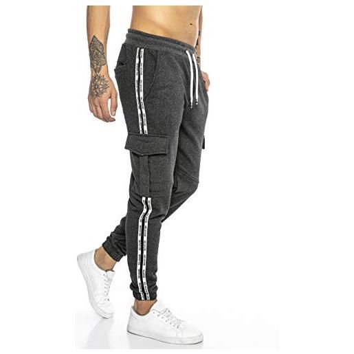 Redbridge pantalone da tuta uomo joggers sweat-pants stile cargo con tasche grigio scuro m