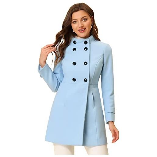 Allegra K cappotto invernale da donna con tasche oblique doppiopetto, blu cielo, 48
