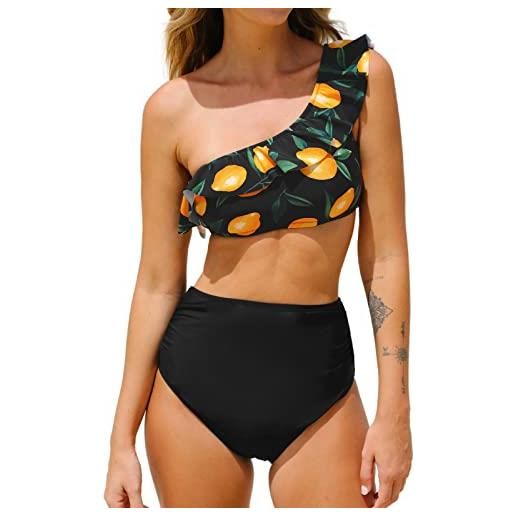 CUPSHE bikini floreale da donna a due pezzi con volant monospalla, arancione e floreale, s