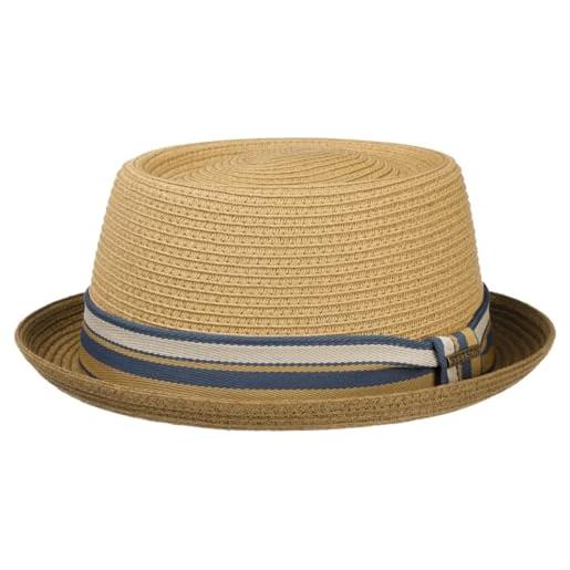 Stetson cappello di paglia licano toyo pork pie donna/uomo - cappelli da spiaggia sole con fodera, nastro in grosgrain estate primavera/estate - xl (60-61 cm) marrone