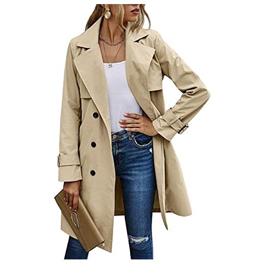 Loalirando trench donna doppio petto cappotto lungo classico autunno primavera giacca antivento cappotto, cachi a, s