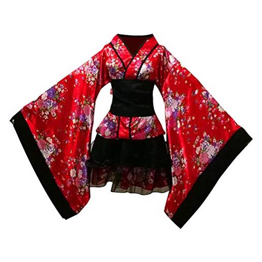SOIMISS kimono - costume da adulto tradizionale giapponese in poliestere yukata sakura con scollo a v kimono party cosplay per feste da donna, ragazza, regalo xxl, colore: nero, rosso, xxxl