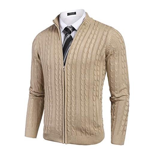 COOFANDY maglione da uomo con zip intera in cardigan maglione slim fit lavorato a maglia a trecce con zip e tasche