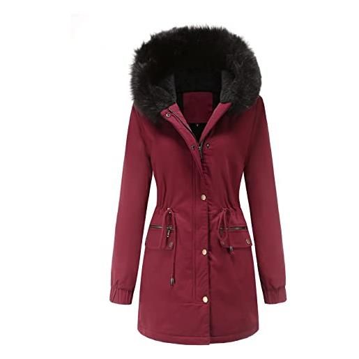 MEYOCEYO parka donna invernale lungo giacca caldo cotone cappotto con cappuccio in pelliccia antivento outdoor giubbotto parka nero m
