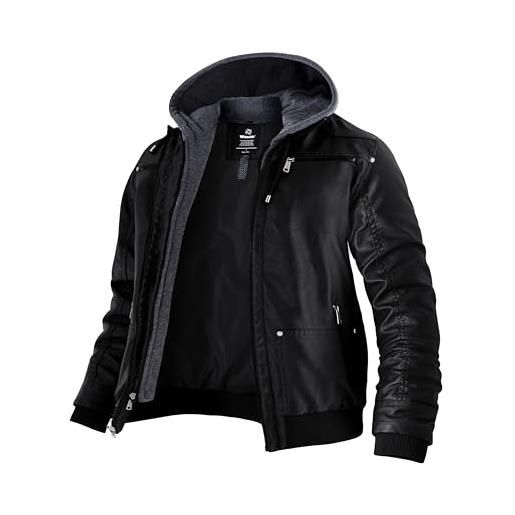 Wantdo giacca in pelle da uomo giubbotto da lavoro primavera autunno ecopelle comodo antivento giaccone da moto outdoor leggero-nero xxl