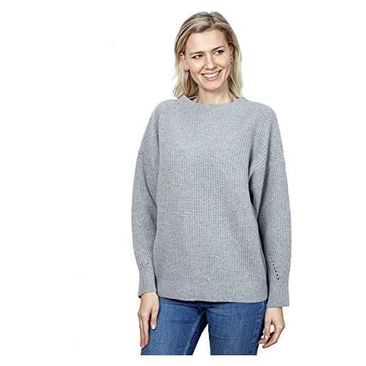 Brunella Gori, maglione girocollo donna in costa inglese 100% pura lana vergine grigio, s