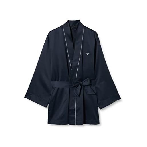 Emporio Armani kimono satin deluxe pigiama, blu marino, l uomo