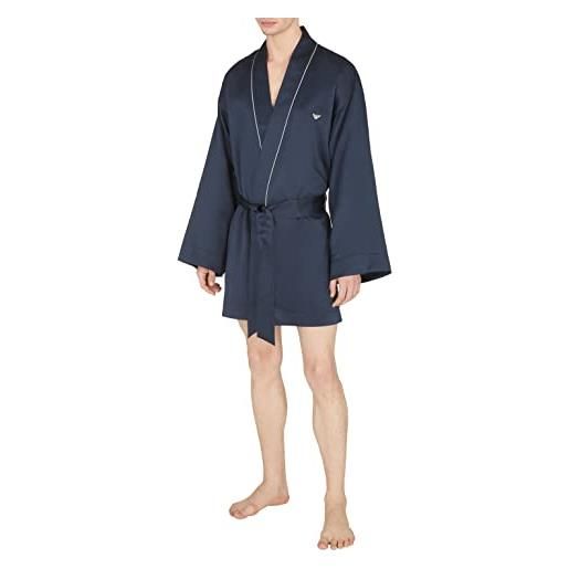 Emporio Armani kimono satin deluxe pigiama, blu marino, m uomo