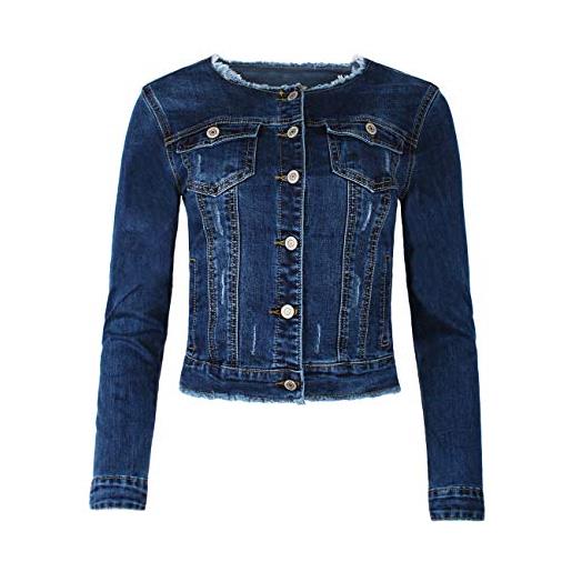 Fraternel giacca di jeans donna blouson denim sfilacciato azzuro taglia: 4xl