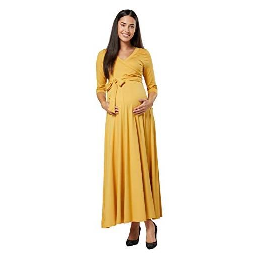 HAPPY MAMA. Donna maxi vestito prémaman per l'allattamento. Maniche 3/4.608p (mustard, it 48, 2xl)