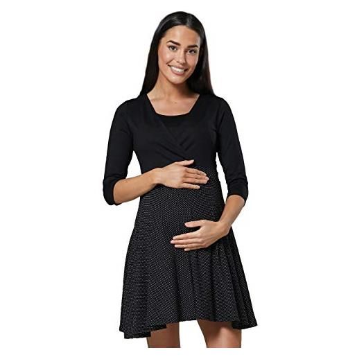 HAPPY MAMA. Donna vestito prémaman per l'allattamento abito con maniche 3/4 603p (nero & punti neri, it 48, 2xl)