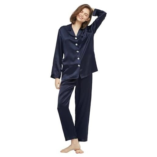 LilySilk - pigiama elegante a maniche lunghe in seta, 16 momme per donna (piccolo, blu navy)