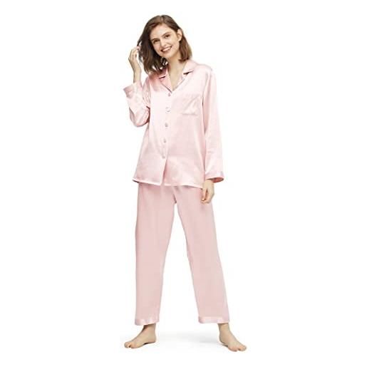 LilySilk pigiama di seta per le donne comodo classico 2 pezzi set pigiameria manica lunga 100% puro gelso seta naturale loungewear signore, rosa chiaro, s