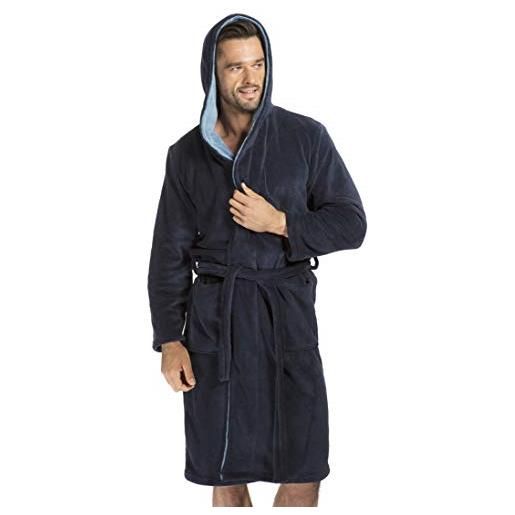 ENVIE comoda vestaglia/homewear uomo in soffice microfibra con cappuccio, tasche e cinturino. Made in eu. (m-l, nero/grigio)