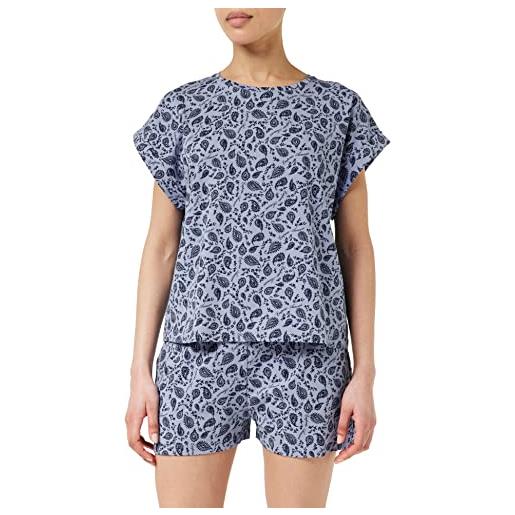 Emporio Armani short pajamas printed cotton, pantaloncini pajama donna, sky blue paisley pr. , xl