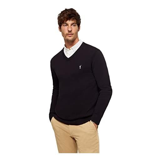 Polo Club maglione scollo a v maniche lunghe nero uomo maglioni pullover v-neck 100% cotone