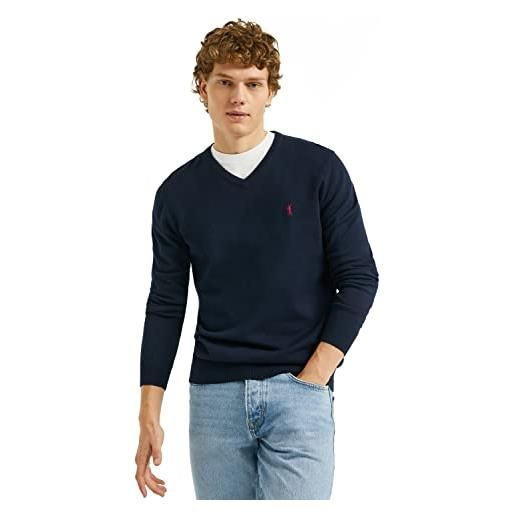 Polo Club maglione uomo grigio collo v manica lunga - maglioni 100% cotone logo ricamato