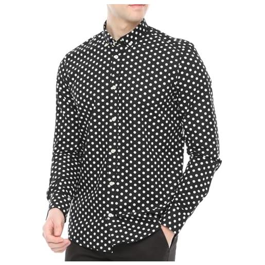 Xact camicia slim fit a pois a maniche lunghe con colletto a bottone per uomo (black/white) l