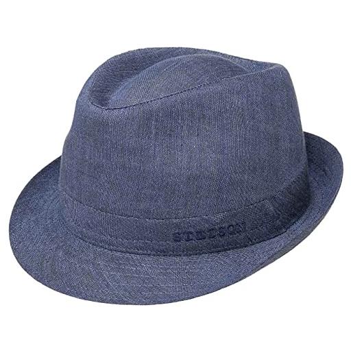 Stetson geneva trilby in lino donna/uomo - made italy cappello di tessuto estivo da sole con fodera primavera/estate - 59 cm blu