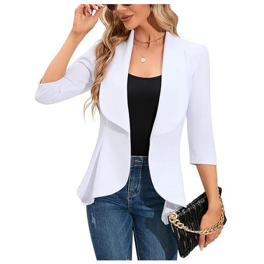 Clearlove blazer da donna elegante business blazer a 3/4 manica lunga slim fit primavera giacca, bianco, l