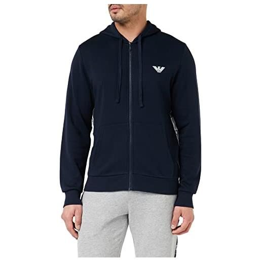 Emporio Armani zipped hoodie sweatshirt iconic terry, maglia di tuta uomo, blu marino, s