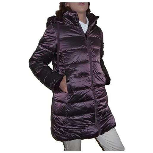 Fantasy pelliccia ecologica reversibile piumino imbottito lunga ragazza donna cappuccio (3xl 52 it donna, blu)