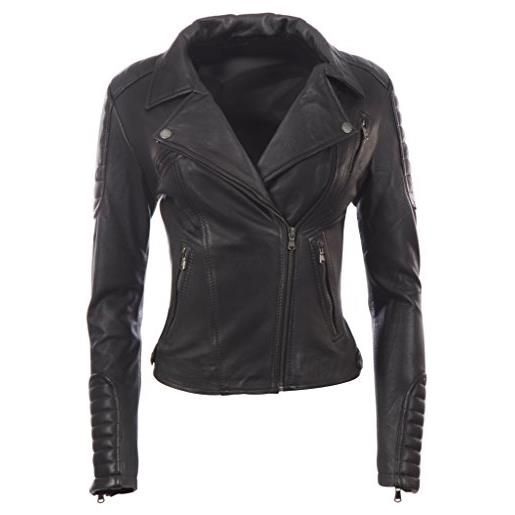 Aviatrix giacca corta motociclista da donna vera pelle super morbida zip asimmetrica (k014)