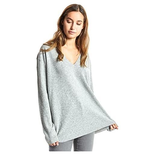 ETERKNITY - maglione oversize scollo a v in fibre riciclate per donna, grigio chiaro, l