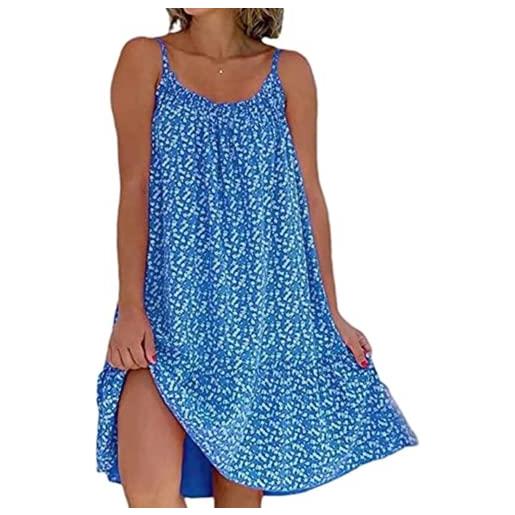 Yeenily abito estivo da donna senza maniche abito floreale con scollo rotondo spaghetti vestito allentato per le vacanze(blu, l)