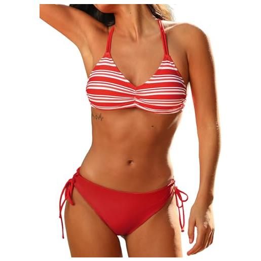 CUPSHE bikini da donna con spalline intrecciate posteriori, a righe, reversibile, costume da bagno in due pezzi, s