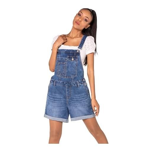 Nina Carter s511 salopette jeans da donna - salopette corta in denim con tasche sul petto e bottoni - tuta estiva dal look casual, l
