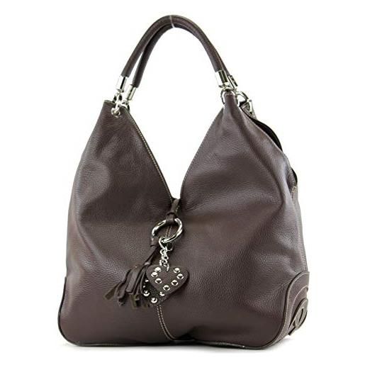 modamoda de borsa donna vera pelle italiana 330a, colore: dark chocolate