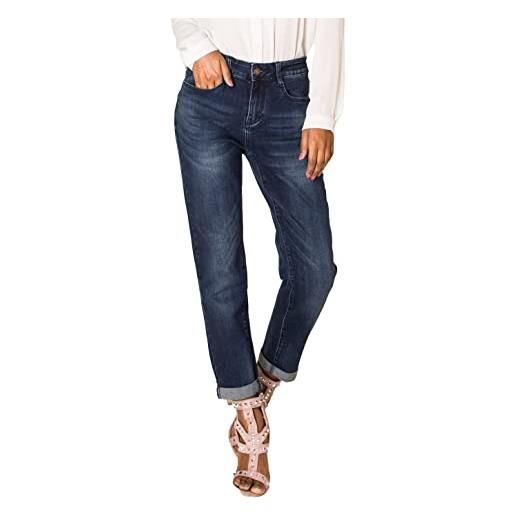 Nina Carter q1806 - jeans da donna boyfriend a vita alta, look usato, effetto lavaggio, blu scuro (q1806-1), s