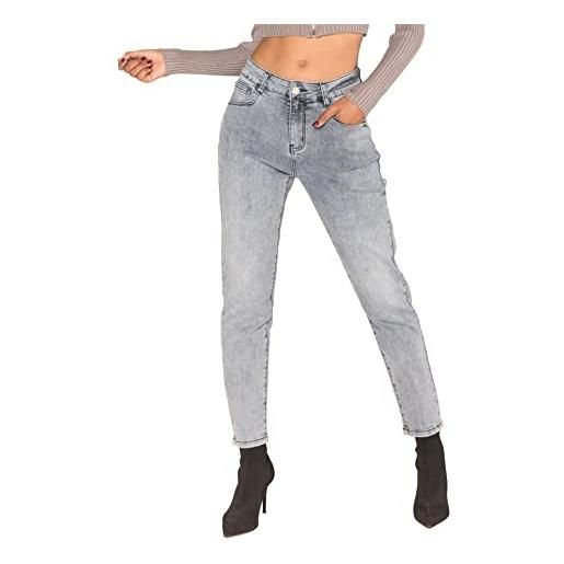 Nina Carter q1806 - jeans da donna boyfriend a vita alta, look usato, effetto lavaggio, nero (q1806-6), l
