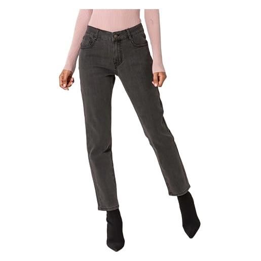 Nina Carter q1806 - jeans da donna boyfriend a vita alta, look usato, effetto lavaggio, blu scuro (q1806-1), s