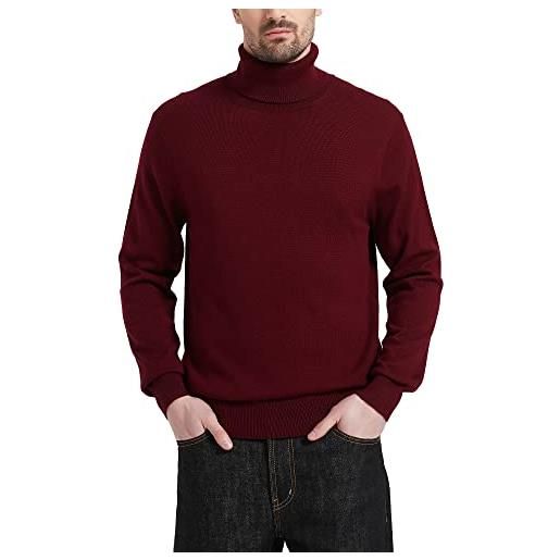 Kallspin maglione dolcevita leggero da uomo con misto lana e maniche lunghe (borgogna, l)