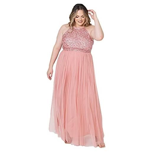 Maya Deluxe maya frosted embellished halter neck pink maxi dress vestito per damigella d?Onore, rosa satinato, 36 donna