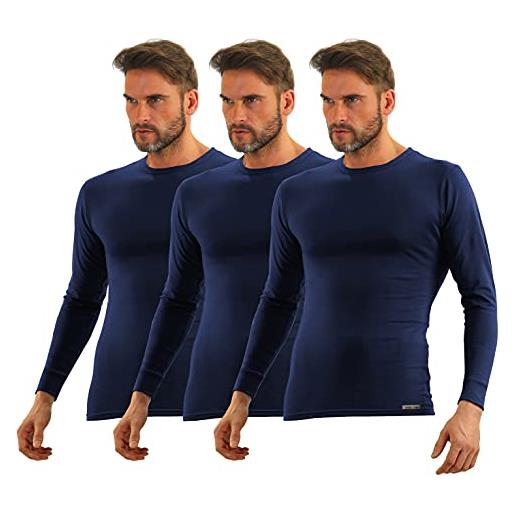 sesto senso maglia intima uomo lunga pacco da 3 cotone t-shirt termica funzionale biancheria maniche lunghe l 3 wh bl blu