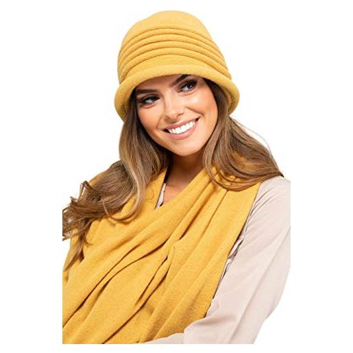 Kamea, set invernale per signore di salerno, cappello da donna con sciarpa abbinata, due pezzi, inverno set: honey yellow