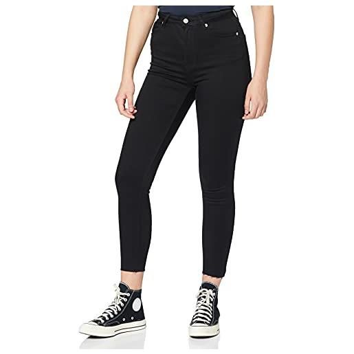 NA-KD skinny high waist open hem jeans, jeans skinny vita alta con orlo aperto, donna, nero (black), 50
