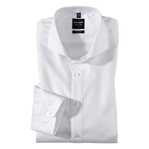 Olymp uomo camicia business a maniche lunghe level five, body fit, collo francese, weiss 00,38