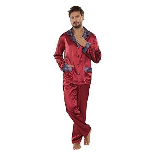 FOREX Lingerie pigiama uomo elegante e di ottima fattura in raso, bordeaux, 3xl