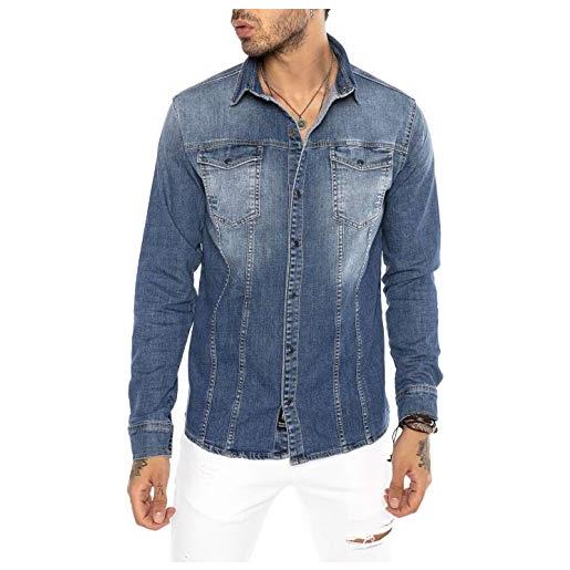 Redbridge camicia a jeans da uomo stile casual denim cotone blu xl