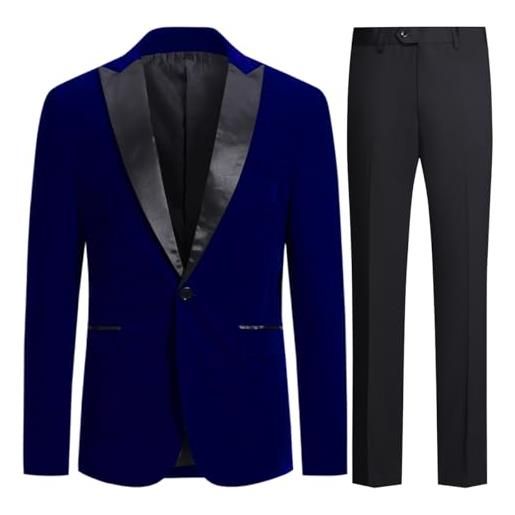 Allthemen abito da uomo 2 pezzi completo da sposa slim fit in velluto casual blazer da smoking pantaloni verde l