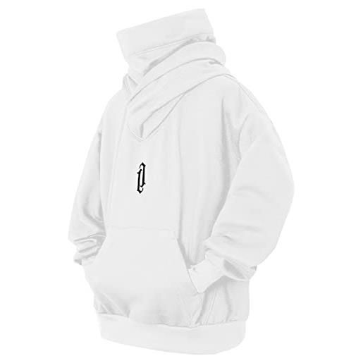 Eocicvvi felpa uomo con cappuccio collo alto pullover hip hop stile comoda felpe pile hoodies autunno invernale moda(bianco, xl)