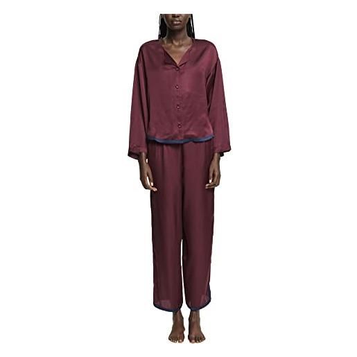 ESPRIT pigiama in raso color block cve set, rosso bordeaux, 48 donna