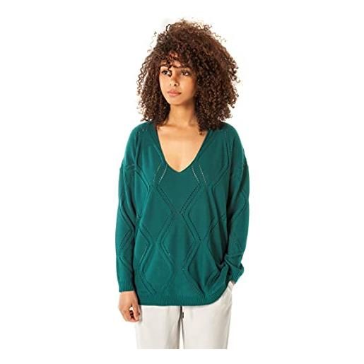 ETERKNITY - maglione donna girocollo oversize in cotone riciclato, verde smeraldo, m