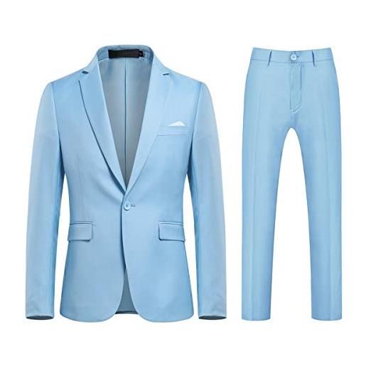Allthemen abito da uomo in 2 pezzi tinta unita con un bottone e spacco sul retro (blazer + pantaloni) suit da lavoro business blu scuro m