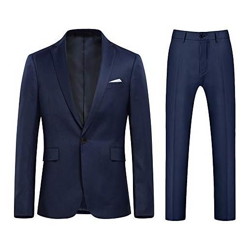 Allthemen abito da uomo in 2 pezzi tinta unita con un bottone e spacco sul retro (blazer + pantaloni) suit da lavoro business blu scuro m